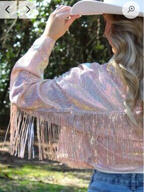 NWT -Lucky & Blessed Jacket Sparkle Fringe Challenge Rose Gold